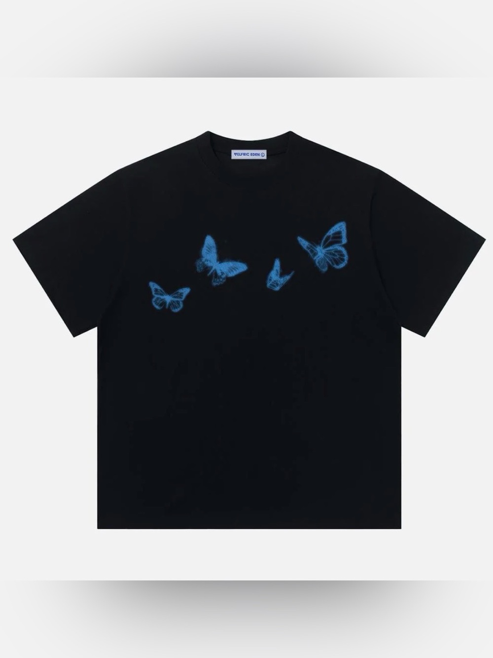 Aelfric Eden Black Tee with Blue Butterfly Motif